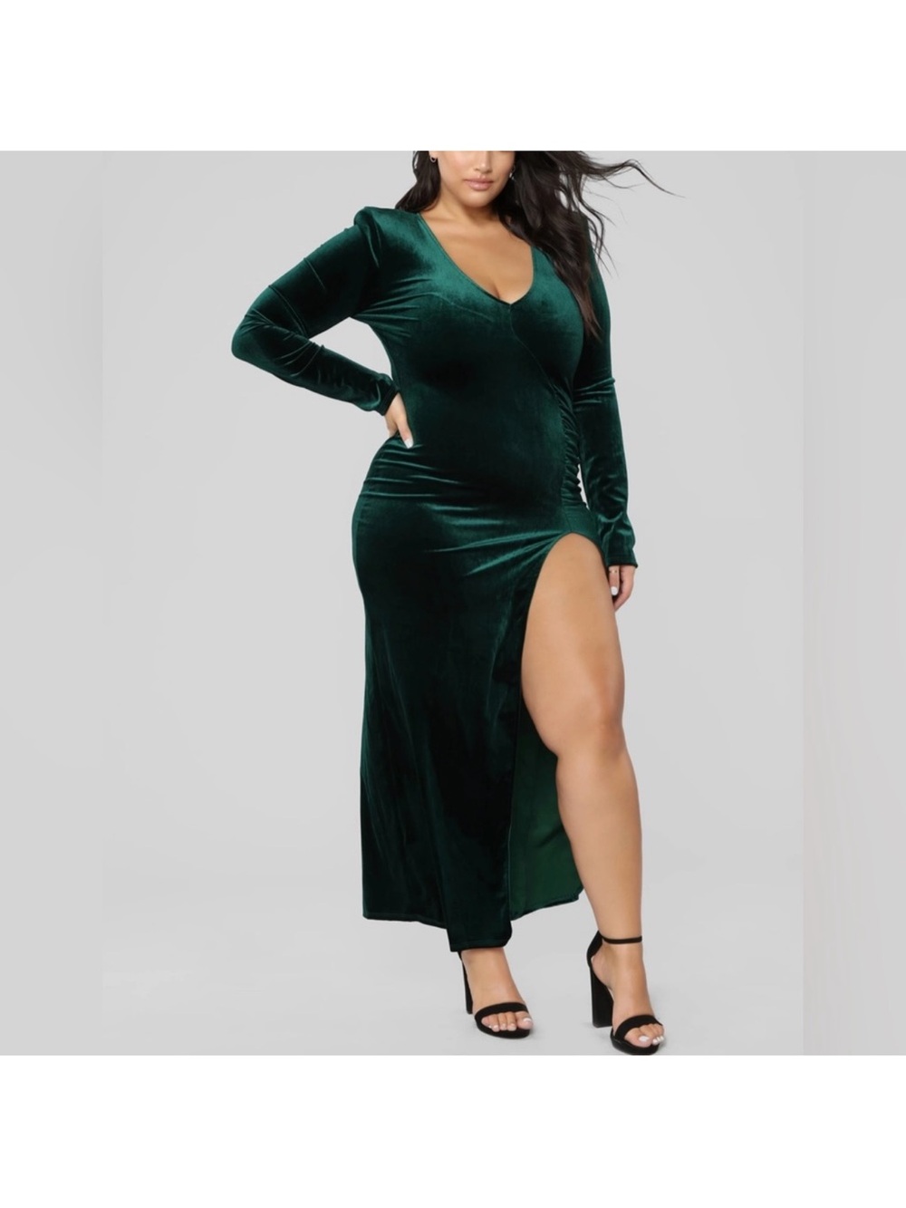 Fashion Nova Love Sex Magic Emerald Velvet Maxi Dress with High Slit